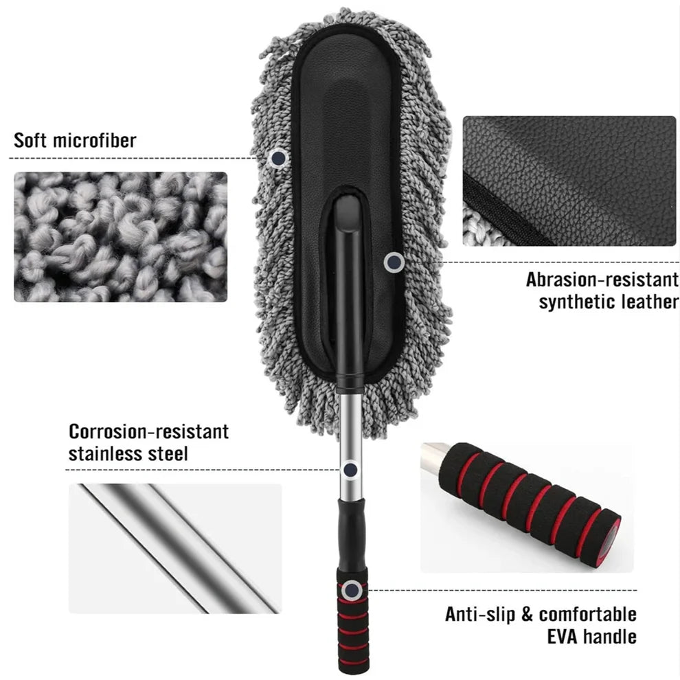 Car Duster with Long Retractable Handle & Soft Microfiber Bristles