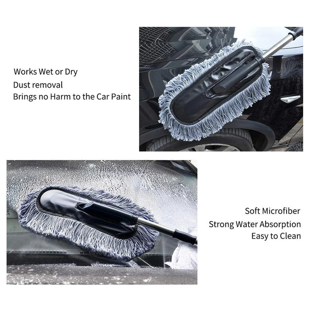 Car Duster with Long Retractable Handle & Soft Microfiber Bristles
